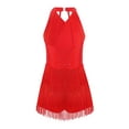 thumbnail image 2 of Doomiva Kids Girls Latin Dance Fringe Dress Rhinestones Tassel Skirted Leotard Sleeveless Tango Ballroom Outfit Red 6, 2 of 7