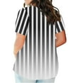 thumbnail image 3 of Womens Tops under $10 Gradient Stripes Short Sleeve V-Neck Casual Loose Blouse Gray S, 3 of 5