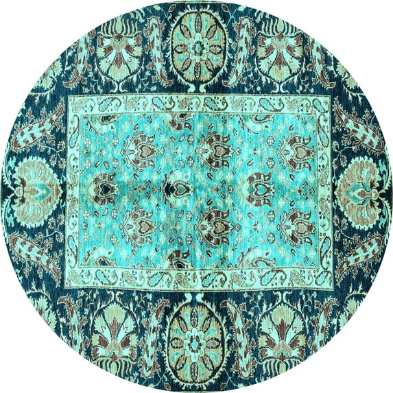 Ahgly Company Indoor Round Oriental Light Blue Traditional Area Rugs, 6' Round