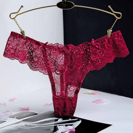 

Uorcsa Stretch Sexy Hollow Out Summer Comfortable Perspective Lace Underpants Wine