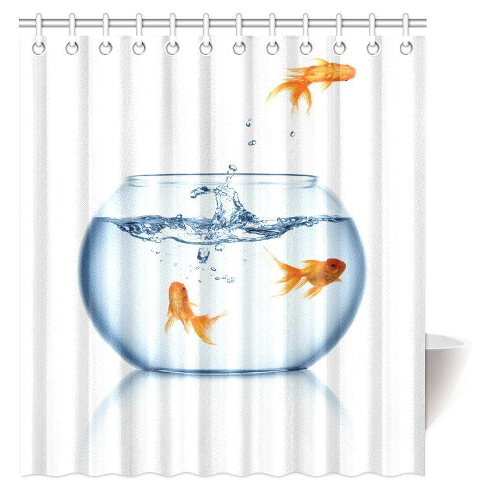 MYPOP Goldfish Shower Curtain, A Goldfish Jumping Out of the Fishbowl