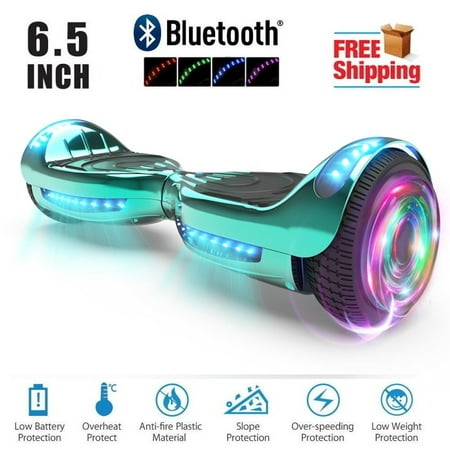Hoverstar hover board Bluetooth Two-Wheel Self Balancing Electric Scooter 6.5 In. UL 2272 Certified with Bluetooth Speaker and LED Light Chrome Turquoise