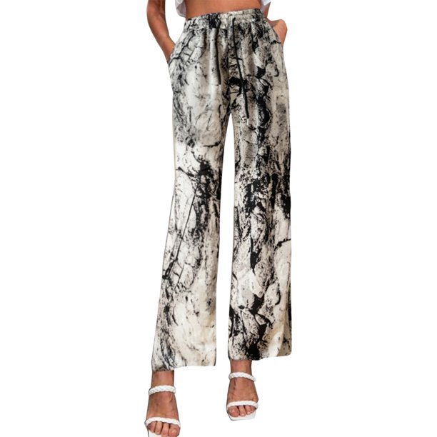 Gibobby pantalones de pana para mujer Pantalones de mujer con estampado de salón, pierna ancha, casual, fluidos, con bolsillos (Gris, XL)