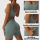 thumbnail image 3 of 2 piezas de tejido sin costuras, pantalones cortos deportivos de manga corta, traje de yoga, traje de fitness con cuello en U, traje de fitness sexy con cuello cuadrado, 3 of 6