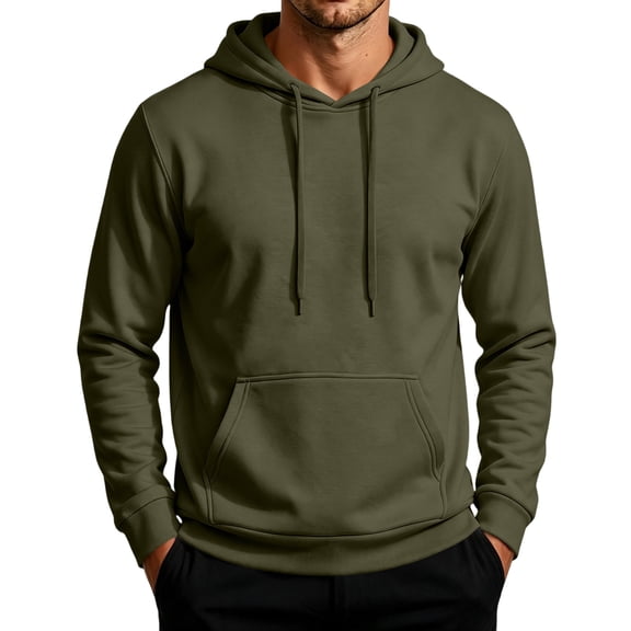 Delconic Mens Fleece Lined Pullover Hoodie Casual Long Sleeve Drawstring Hooded Sweatshirt with Kangaroo Pocket Regular Fit Army Green L