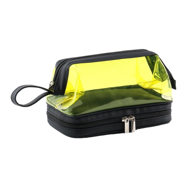 Neceser con cremallera PU cuero impermeable transparente portátil viaje Dopp Zulema Amarillo estuche cosmético