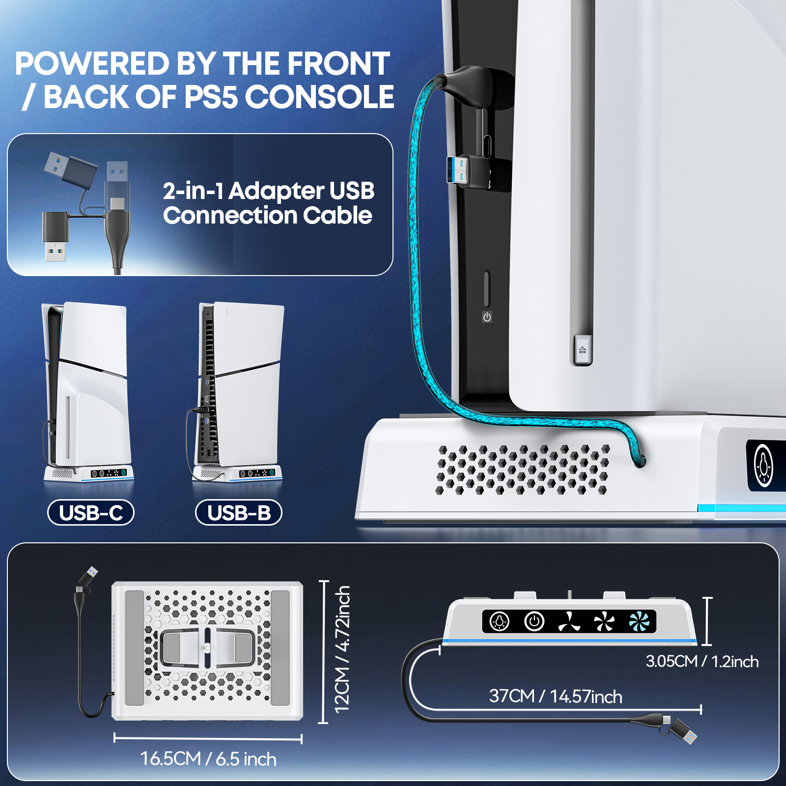 PS5/Pro/Slim Stand and Cooling Station with RGB Light, 3 Adjustable Speeds Cooling Fan, PS5 Accessories
