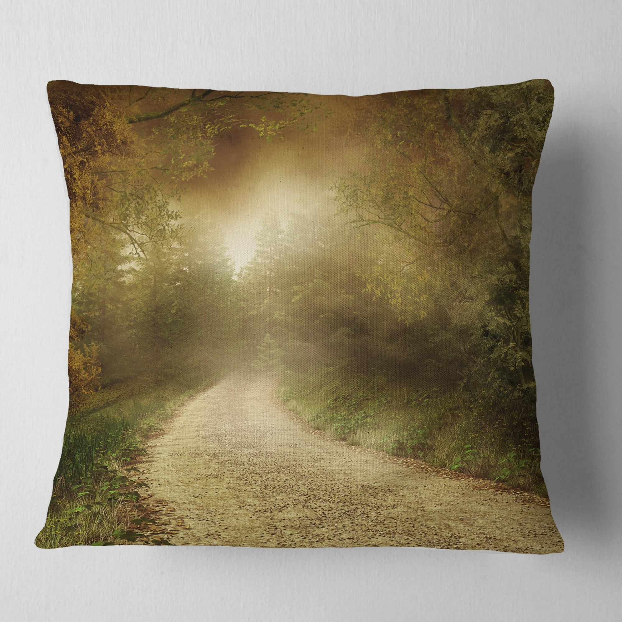 Designart Country Road Through Fall Scenery - Landscape Photography Throw Pillow - 18x18