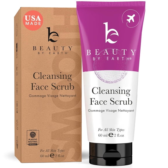 Beauty by Earth Facial Scrub and Face Wash 2in1 - USA Made with Natural and Organic Ingredients, Travel Size, 2 fl.oz