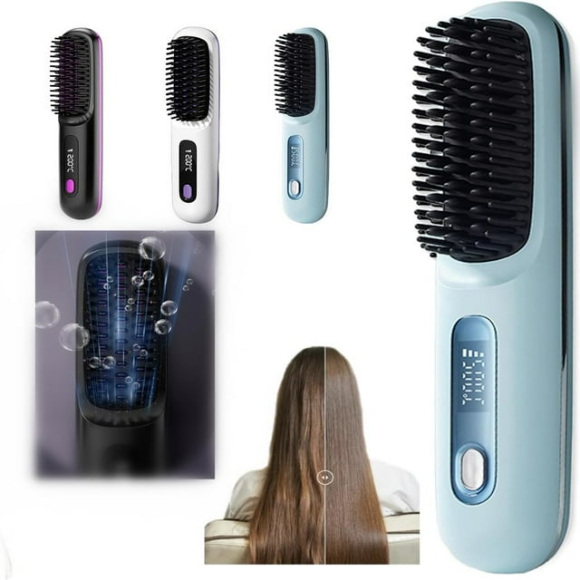 QUTETN Numoya Portable Straightener Brush - Fast Heating Cordless Mini Hair Straightener Brush 3 Temp-Settings,Straightener Rechargeable & Cordless Mini Hair Straightener Comb (Black)