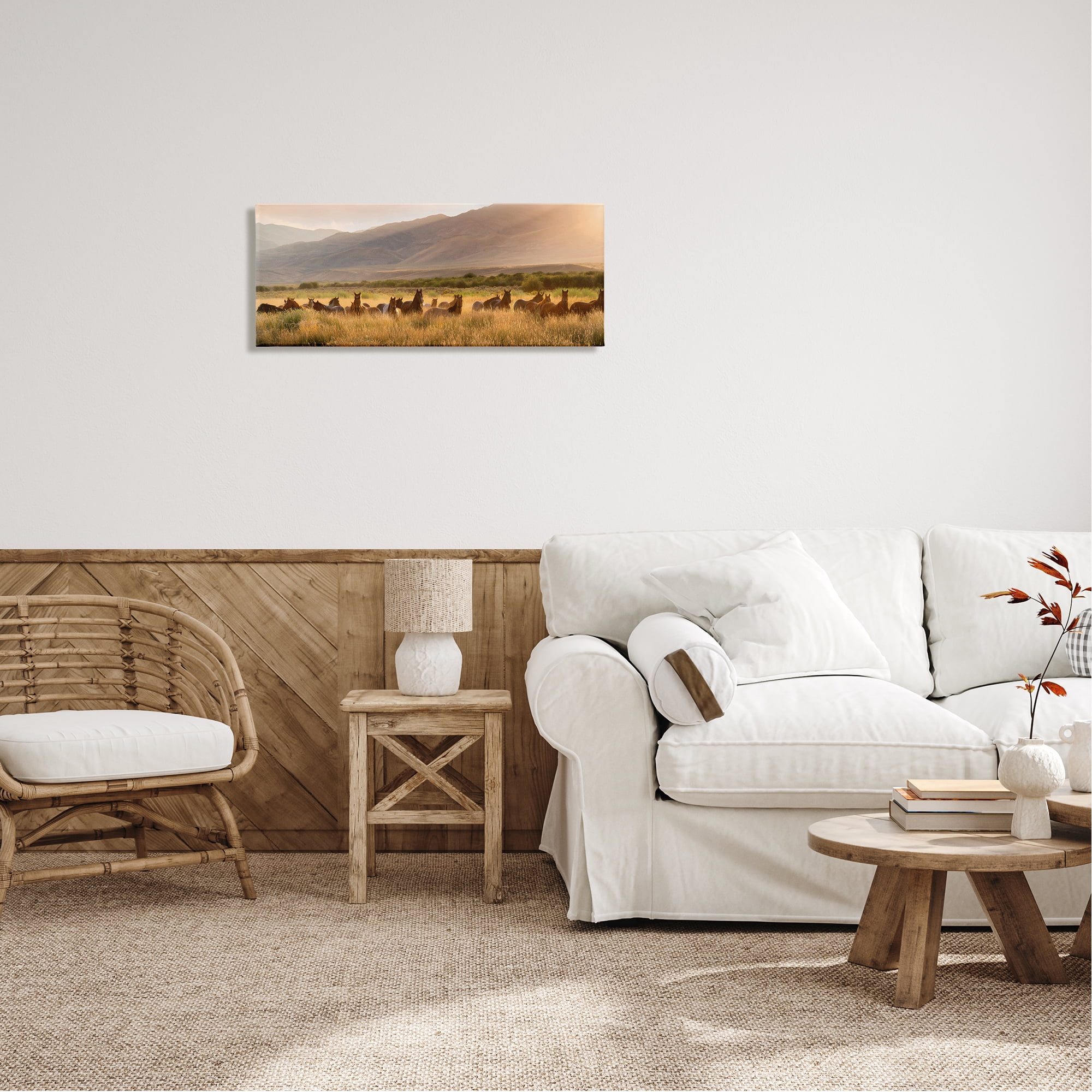 Stupell Industries Horse Herd in Mountains Landscape Photography Gallery Wrapped Canvas Art Print Wall Art, 30 x 13