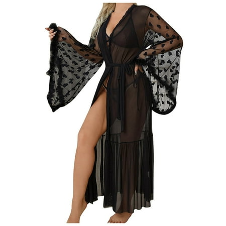 Midwennn Women s Fashion Home Sexy Pure Desire Mesh Pajamas Morning Robe Ice Silk Long Robe Robe Outer Robe Strapless Lingerie for Women Sexy Lingerie with Stockings plus Size