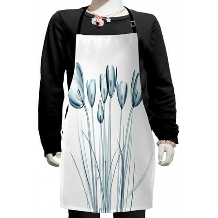 

Flower Kids Apron X-ray Image of Tulips Solarized Effect Nature Inspired Boys Girls Apron Bib with Adjustable Ties for Cooking Baking Painting Dark Petrol Blue White by Ambesonne