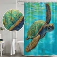thumbnail image 4 of Sea Turtle Coastal Shower Curtain Set - Extra Long 72" x 96" Washable Bathtub Curtain with 12 Hooks, Teal Green Beach Nautical Waterproof Fabric Stall Shower Curtains for Bathroom/Bathtub Décor, 4 of 6