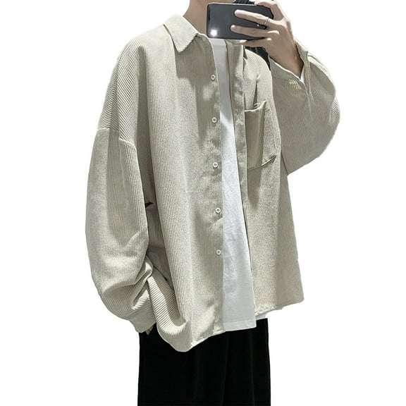 Afdoent Men's Shirts Male Corduroy Long Sleeve Shirt Casual Loose Fit Stylish Layering Top Versatile Outdoors Jacket Vacation Summer Beach Shirts
