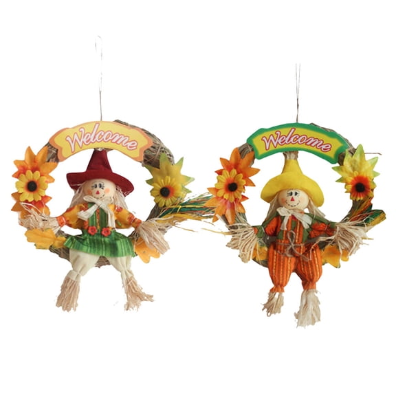 2 piezas de tamaño pequeño corona de espantapájaros masculina y femenina colgando adorno de espantapájaros guirnalda de espantapájaros Halloween acción de gracias decoración decoración para fiesta