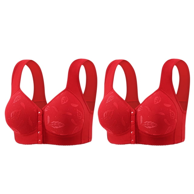 Yuzhih 2 Pack Full Coverage Wireless Bras for Women No Underwire Compression Front Closure Comfort Bra with Support