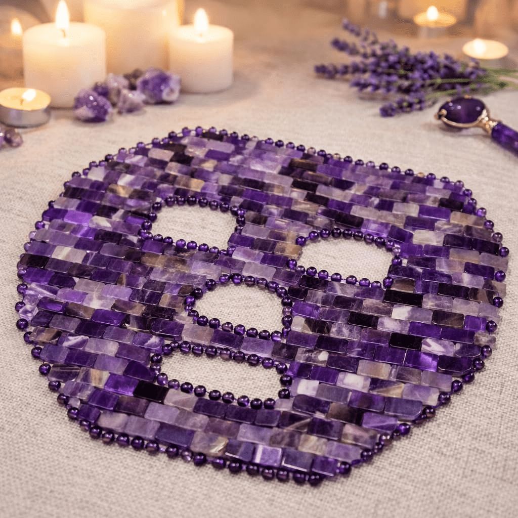 Amethyst Crystal Face Mask – Cooling Stone Facial Mask for Puffiness, Relaxation & Skin Glow – Natural Crystal Skincare Tool for Lymphatic Support & Stress Relief – This Hippie Girl