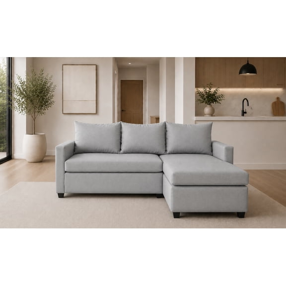 Sala Esquinera Modular El Bazar Store Vancouver Gris plata 175x130 cm Sofa Lado derecho ó izquierdo Económica, Tela Lino
