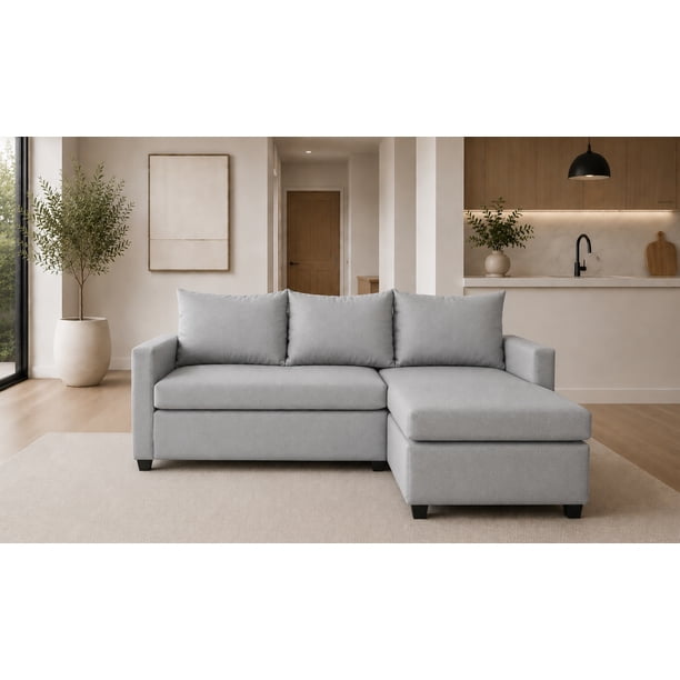 Sala Esquinera Modular El Bazar Store Vancouver Gris plata 175x130 cm Sofa Lado derecho ó izquierdo Económica, Tela Lino