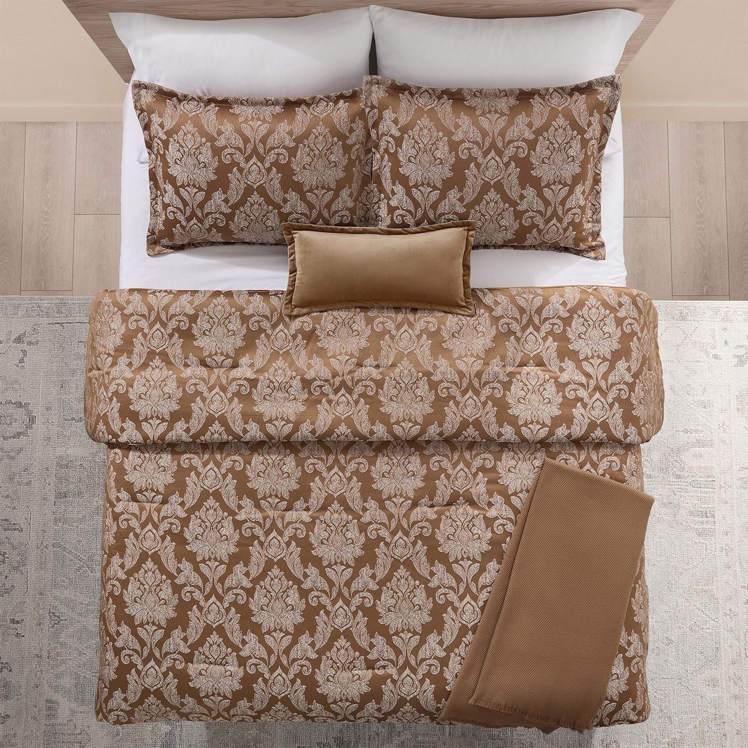 Mainstays 5-Piece Damask Comforter Set, Double/Queen