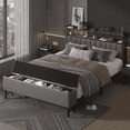 thumbnail image 2 of Bed Frame Queen Size with Starry Sky Lights and Charging Station, Upholstered Platform Bed with Storage Ottoman, Gray, 2 of 9