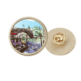 thumbnail image 1 of Italy Venice Landmark Watercolour Round Metal Golden Pin Brooch Clip, 1 of 3
