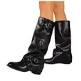 thumbnail image 3 of Women's Mid-Calf Boots Knight Boots Round Toe Belt Buckle Square Heel Slouchy Fashion Boots, 3 of 8