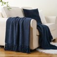thumbnail image 1 of Battilo Navy Blue Throw Blanket for Couch, Knitted Herringbone Throw,Navy Blanket for Living Room, 1 of 6