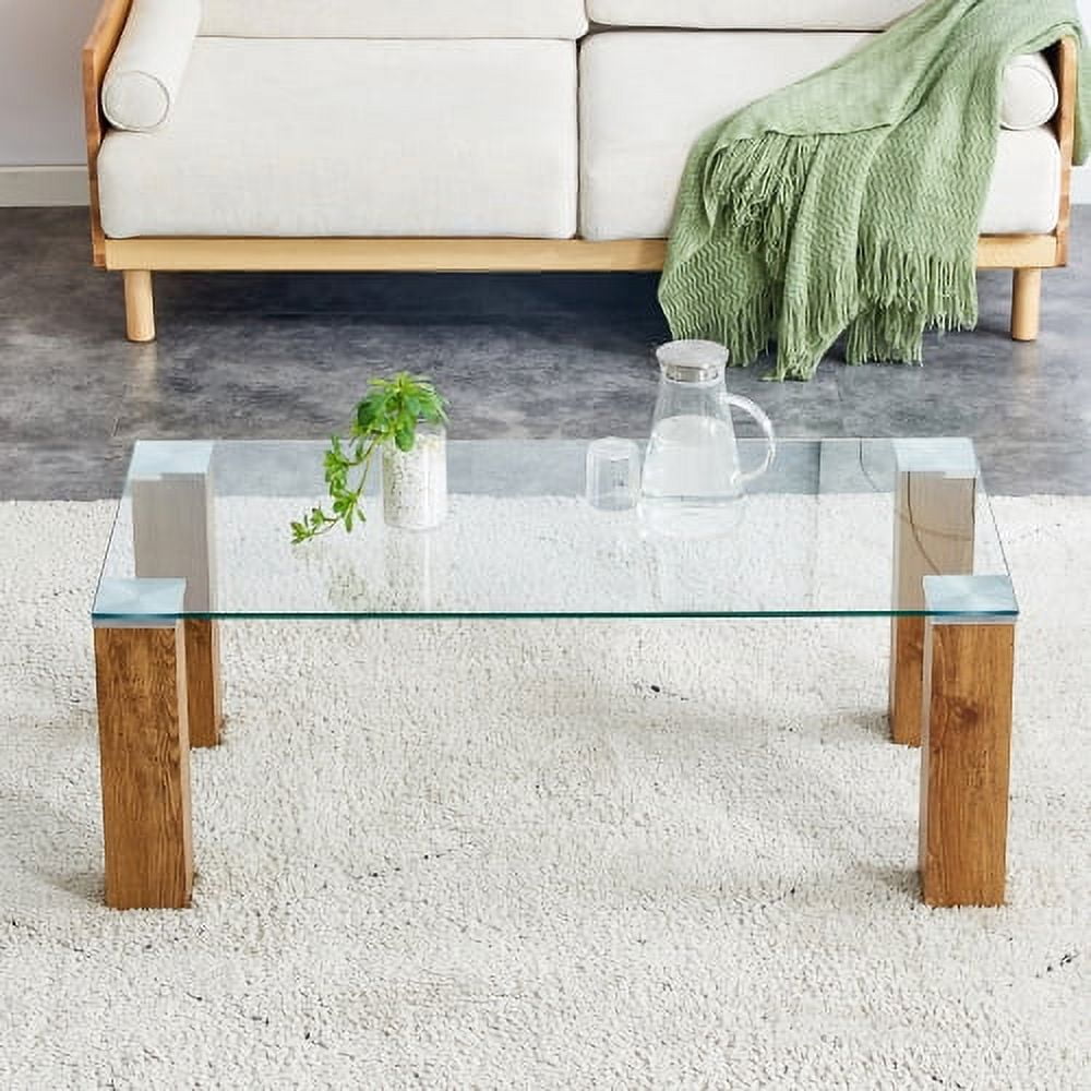 BSHTI Glass-Top Coffee Table,tea table, with MDF Legs - Stylish Blend of Elegance and Durability 44.9"*21.7"*16.9"