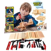Liberty Imports DIY Deluxe Foam Wood Kids STEM Toys Carpentry Construction Engineering Tool Workshop Kit with 6 Project Ideas (90 Piece Set)