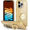 thumbnail image 1 of IBAOLEA Compatible with iPhone 13 Pro Max Case,Flash Diamond TPU Silicone Bumper Bling Shiny Ultrathin Silicone Soft Cover with Diamond Ring Kickstand Protection Case for Girls Women -Gold Gold -, 1 of 7