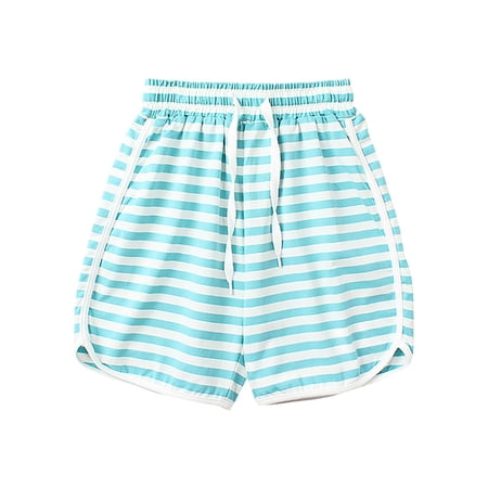 PRfgtbd Girls Shorts Kids Fashion Elastic Waist Striped Shorts Summer Girls Casual Shorts Breathable Workout Running Beach Shorts 4-5 Years