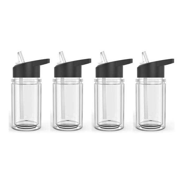 Set of 4 Double Wall Kids Sport Water Bottle 10 Oz With sipper straw (Clear)