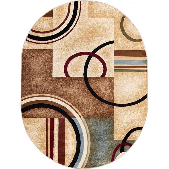 Barclay Arcs and Shapes 5 ft. 3 in. x 6 ft. 10 in. Oval Area Rug in Natural
