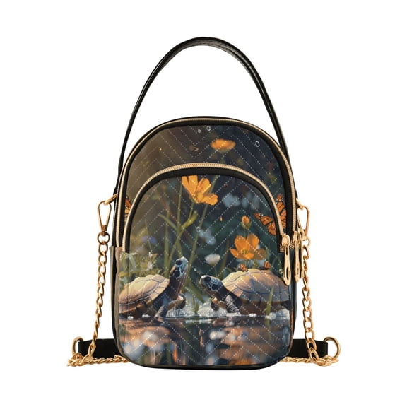 ALAZA Chain Crossbody Bags for Women Butterfly Turtle with Sunset Shoulder Handbag Phone Purse