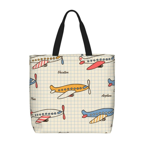 Fotbe Striped Vintage Planes Bolsa Tote con Estampado para Mujer, Bolsos con Cremallera, Bolsa de Hombro Casual de Gran Capacidad con Bolsillos Internos