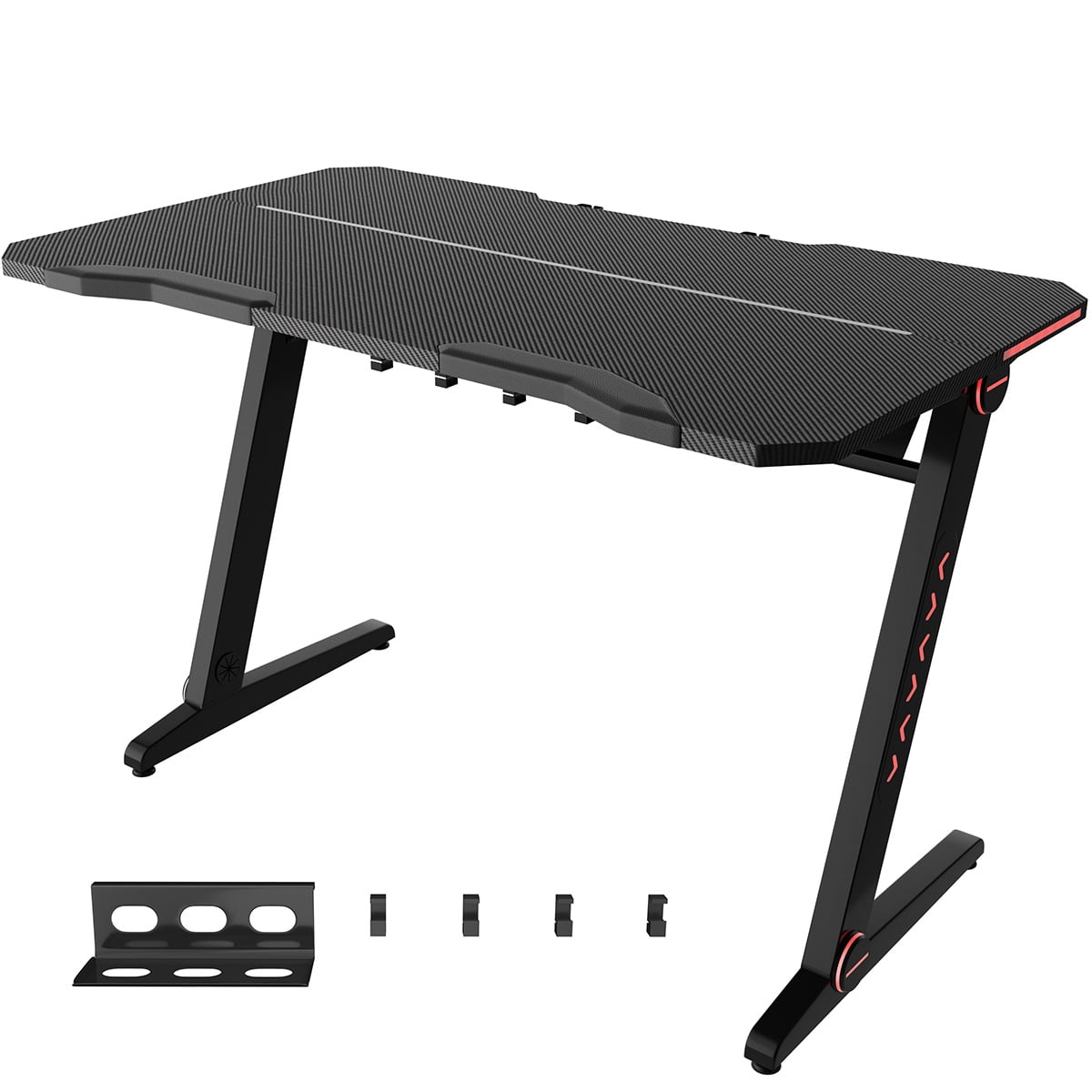 Office Desk Ergonomic Gaming Desk Computer Desk, PC Desk Table with RGB LED Lighting, ZShaped