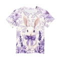 thumbnail image 5 of IVEYRTF Girls Easter Bunny Print Short Sleeve T-Shirt Casual Round Neck Top for Spring Celebration Activities Everyday Comfort Tops(Purple#1,7-8 Years), 5 of 5
