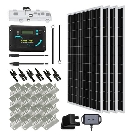 UPC: 0816360020868 | Renogy 400 Watts 12 Volts Monocrystalline Solar RV Kit Off-Grid Kit with 30A PWM LCD Charge Controller/ Mounting Brackets / Male and Female Connectors / Solar Cables /Cable Entry housing for RV Carbin