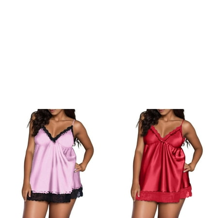 Wijhcboe 2 Pack Lingerie plus Size Lingerie for Women with Robe Nightdress Lace Size Sexy Valentines Lingerie plus Size Sleepwear Underwear Lingerie for Women Real Silk Lingerie for Women Sexy Pajam