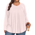 thumbnail image 2 of Dwralegc Plus Size Shirts for Women Long Sleeves Crew Neck T Shirt Trendy Fall Pleated Boho Top Oversized Loose Solid Color Blouses Pink 3XL, 2 of 5
