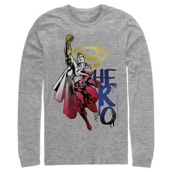 Men's Superman Color Fade Hero Long Sleeve Shirt Athletic Heather 2X Large