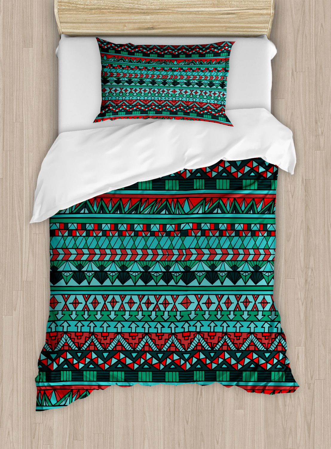 Tribal Duvet Cover Set Twin Size, Hand Drawn Ethnic Aztec Design