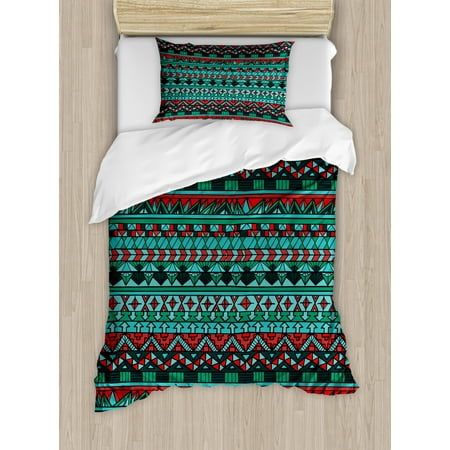 Tribal Duvet Cover Set Hand Drawn Ethnic Aztec Design Geometric