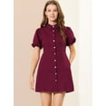 thumbnail image 2 of INSPIRE CHIC Robe en Denim pour Femmes Manches Courtes Bouffantes Robe Chemise à Boutons, 2 of 6
