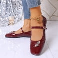 thumbnail image 4 of Gpaecead Women's Rhinestone Embellished Mary Jane Flats Square Toe Patent Leather Adjustable Buckle Dress Shoes For Wedding School Red, 4 of 8