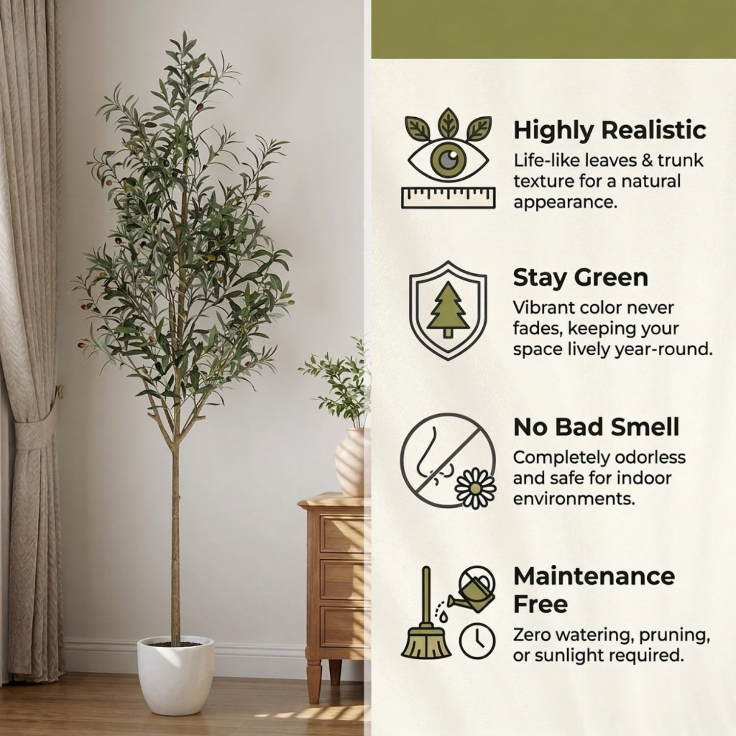 BEAUTYPEAK 6.6FT Artificial Plant Fake Indoor Olive Tree Decorative Outdoor Greenery in White Pot