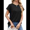 thumbnail image 2 of Camisetas Casuales Holgadas para Mujer, Camisetas de Verano de Corta con Cuello Redondo y Modernas Negro M, 2 of 10