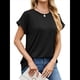 thumbnail image 2 of Camisetas Casuales Holgadas para Mujer, Camisetas de Verano de Corta con Cuello Redondo y Modernas Negro M, 2 of 10